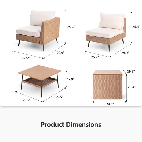 LAUSAINT HOME 6 Pieces Outdoor Patio Furniture Sets, Rattan Conversation Sectional Set with Cushions and Storage Box, Patio Sofa with Outdoor Table