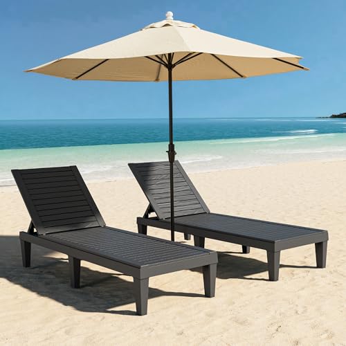 Outdoor Chaise Lounge Chair Set of 2,Lightweight Patio Chairs,Waterproof Lawn Chairs Lounge Outdoor,5-Positions Adjustable Pool Lounge Chair for Garden Beach Patio Poolside and Deck,Striped Black