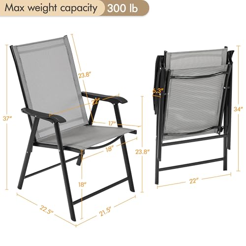 Yaheetech Patio Dining Chairs Set of 4 with Armrests, Outdoor Folding Chairs with Metal Frame and Backrest for Lawn, Garden, Yard and Poolside, Gray