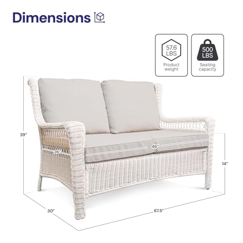 Krikacy Park Meadow Outdoor Wicker Loveseat Sofa with Waterproof Cushions, All-Weather HDPE Rattan Patio Sofa, Taupe Beige
