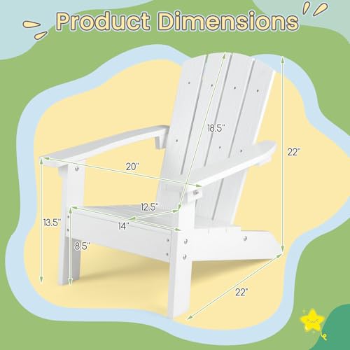 Giantex Kids Adirondack Chair, All-Weather HIPS Children's Outdoor Chair w/Ergonomic Design, Toddler Lawn Chairs for Age 3-8, Kids Beach Chair for Garden Patio Backyard (2,White)