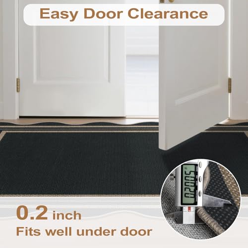 LORWER Scalloped Easy Jute 3x5 Outdoor Rug, Washable Rugs for Entryway Black Front Door Mat, Farmhouse Neutral Non Slip Indoor Carpet for Patio Living Room Backyard