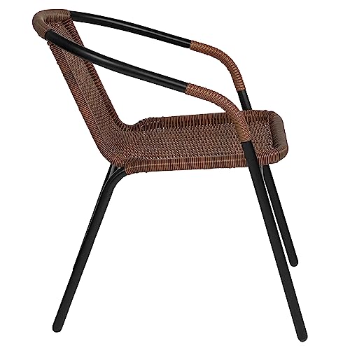 EMMA + OLIVER Set of 2 Modern PE Rattan Stack Chairs, Indoor/Outdoor Patio Dining Chairs, No Assembly Required, Brown