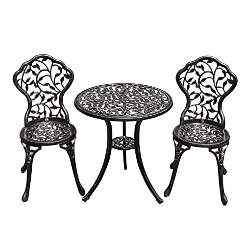 YKSY&YKSY Patio Bistro Set.Rust-Resistant Cast Aluminum Bistro Table Set with Umbrella Hole for Backyard (Leaf DESIGNCOPPER)