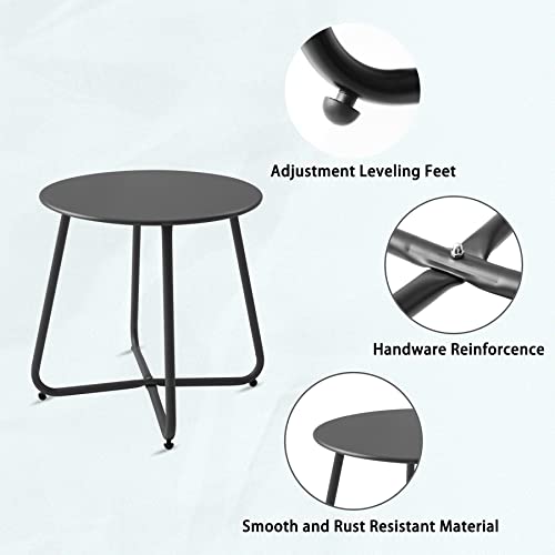 Meluvici Patio Small Side Table Waterproof Round Metal Steel Weather Resistant Portable Outdoor and Indoor End Table for Garden Balcony Yard, Black