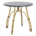 SAFAVIEH Outdoor - Kylie Bistro Side Table - Navy & White - Faux Wicker & Aluminum Frame - Parisian Round Bistro Design - Ideal for Patio, Deck, Sunroom, Dining Area, 31.5"W x 31.5"D x 30"H (PAT4011A)