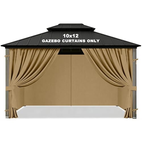 Gazebo Privacy Curtains 10' x 12' Replacement Panels – Waterproof & Windproof 4 Zippered Sidewalls for Patio Canopy, Outdoor Garden or Backyard Gazebo(Khaki)