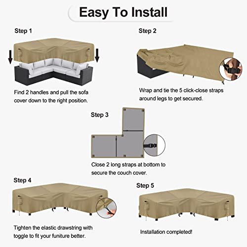 PureFit Outdoor Sectional Sofa Cover Waterproof V Shaped Patio Furniture Covers for Deck, Lawn and Backyard, 89”x89”, Camel