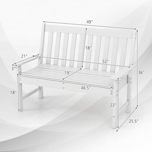 Giantex Outdoor Bench, 52-Inch Outside Bench All-Weather HDPE Park Bench with Backrest and Armrests, 705 lbs Weight Capacity, 2-Person Slatted Patio Bench for Porch, Yard, Lawn, Garden Bench (White)