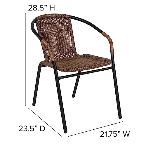 EMMA + OLIVER Set of 2 Modern PE Rattan Stack Chairs, Indoor/Outdoor Patio Dining Chairs, No Assembly Required, Brown