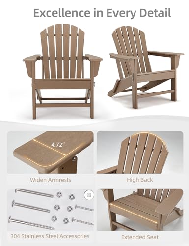 BUPPLEE Folding Adirondack Chair, 450 LBS Heavy Duty HDPE Poly Lumber Fire Pit Chair for Outside, All-Weather Resistant Plastic Adirondack Chairs for Patio, Garden, Deck & Backyard, Pale Ocre