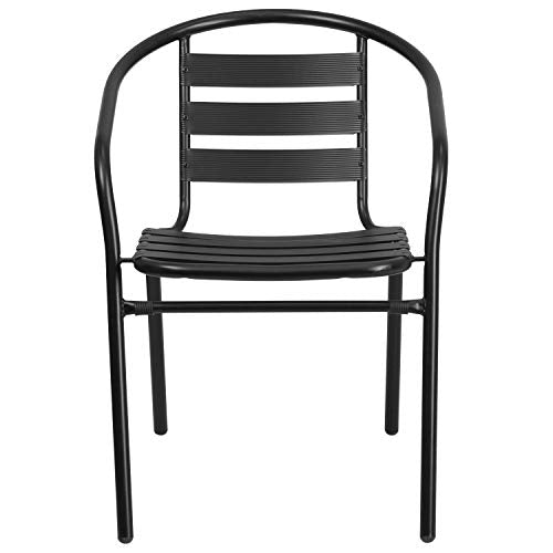 Flash Furniture Aluminum Slat Back Stacking Outdoor Restaurant Chairs, Modern Stackable Patio Chairs for Restaurants, Set of 4, Black