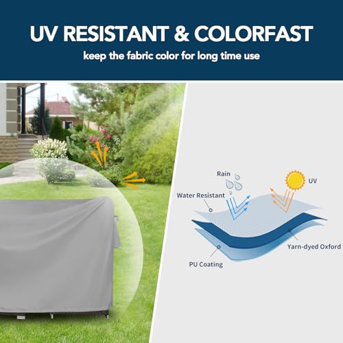 Easy-Going Rectangle Patio Furniture Cover Waterproof Outdoor Dining Table and Chair Cover Anti-UV Outside Sectional Sofa Set Covers (110"L x 84"W x 28"H, Grey)