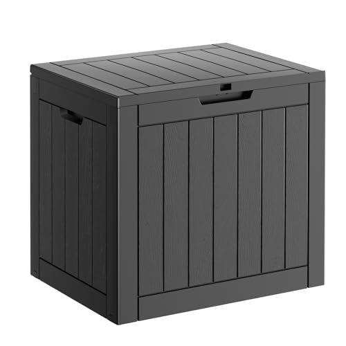 PatioZen 31 Gallon Resin Deck Box, Lockable Patio Outdoor Storage Box for Furniture, Garden Tools and Tools Storage, Waterproof Outside Storage Boxes - Black