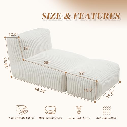 Hobestluk Big Bean Bag Lounger Chairs Large Beanbag Chair for Adults Bean Bag Sofa with Memory Foam Filled for Living Room, Bedroom or Balcony (Stripe White)