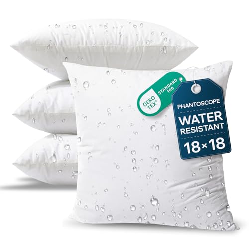 Phantoscope 18 x 18 Pillow Inserts - Pack of 4 Outdoor Water Resistant Throw Pillow Inserts Hypoallergenic Square Decorative Couch Sham Cushion Stuffer - 18 Inches