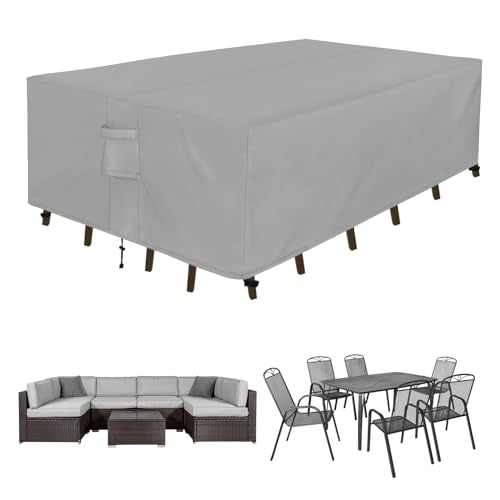 Easy-Going Rectangle Patio Furniture Cover Waterproof Outdoor Dining Table and Chair Cover Anti-UV Outside Sectional Sofa Set Covers (110"L x 84"W x 28"H, Grey)