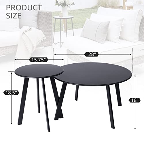 Meluvici Outdoor Patio Coffee Table Set of 2, Weather Resistant End Table, Round Nesting Tables for Living Room Balcony Office,Black