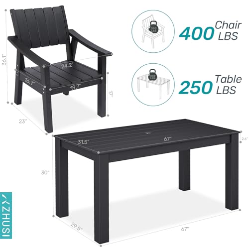 ZHUSI Patio Table and Chairs Set, Outdoor Table and Chairs,HIPS Outdoor Dining Set with Umbrella Hole for Backyard, Poolside, Porch (Black, 7PC)