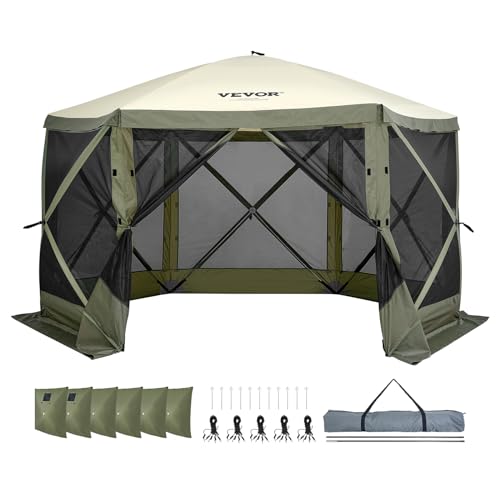 VEVOR 12x12ft Pop Up Gazebo Tent with Mosquito Netting, 6 Removable Wind Panels & 2 Mesh Windows, Outdoor Canopy Shelter for Patio, Army Green