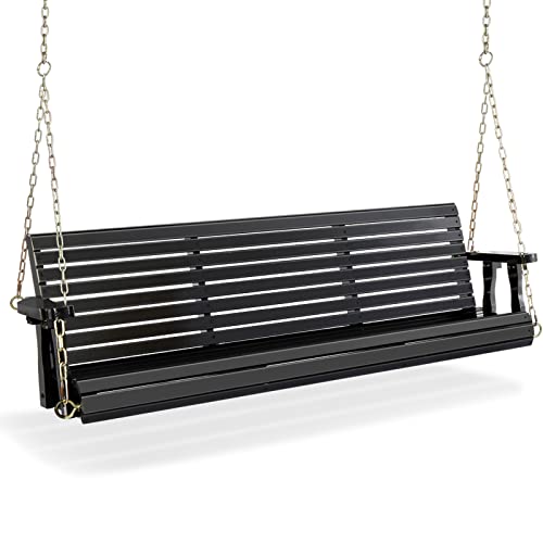 VINGLI Upgraded Patio Wooden Porch Swing for Courtyard & Garden, Heavy Duty 880 LBS Swing Chair Bench with Hanging Chains for Outdoors (Black, 5 FT)