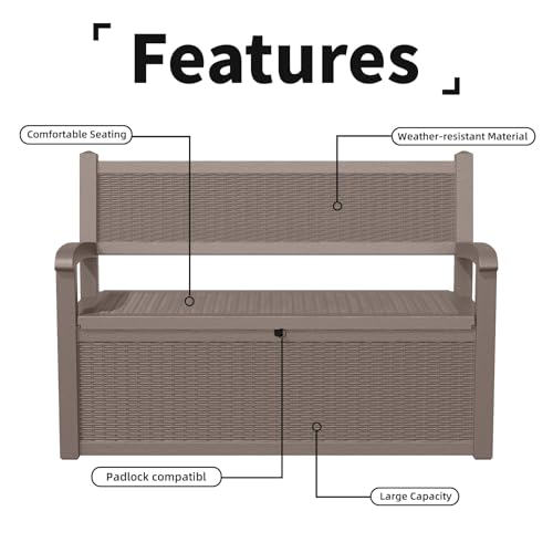 EasyUp 80 Gallon Outdoor Storage Bench Lockable Deck Box Outdoor Storage Box Waterproof for Patio,Garden,and Porch – Perfect for Storing Garden Tools and Cushions(Gray)
