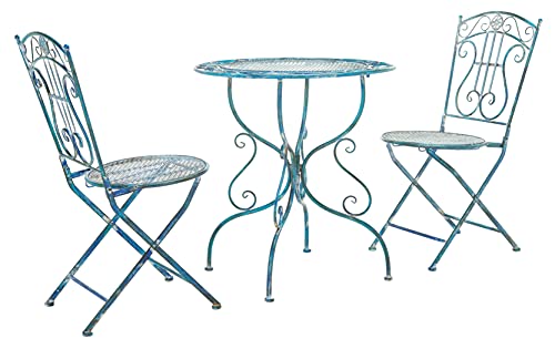 Safavieh PAT5028C Outdoor Collection Semly Antique Blue 3-Piece Bistro Set