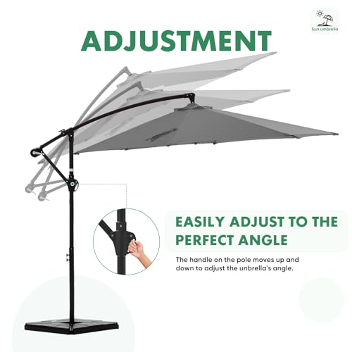 NEWBULIG 10FT Patio Umbrella with Base Included, Offset Cantilever Outdoor Patio Table Umbrella, UV Protection, Fade Resistant Fabric, Easy Tilt Adjustment for Pool, Deck, Garden, Backyard, Gray