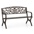 Sophia & William Metal Outdoor Bench, 50" Outdoor Garden Bench Patio Park Bench, Cast Iron Park Benches for Outside with Floral Design Backrest, Bronze