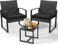 Murago 3-Piece Patio Bistro Set - Outdoor Rattan Conversation Chair Set with Glass Coffee Table & Cushions - Perfect for Balcony, Porch, Garden, Poolside, Black/Black