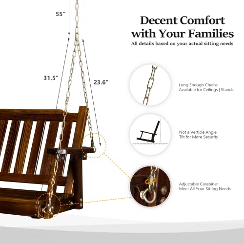 VINGLI Heavy Duty 880 LBS 4 FT Outdoor Porch Swing, Patio Hanging Swing Bench for Yard, Rustic