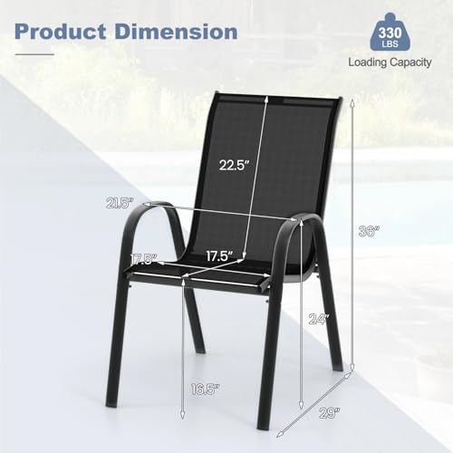 Giantex Set of 4 Patio Chairs, Stackable Outdoor Dining Chairs, 330 LBS Capacity, All Weather Resistant, Heavy Duty Rustproof Metal Armchairs, Lawn Chairs for Front Porch Yard Pool Garden
