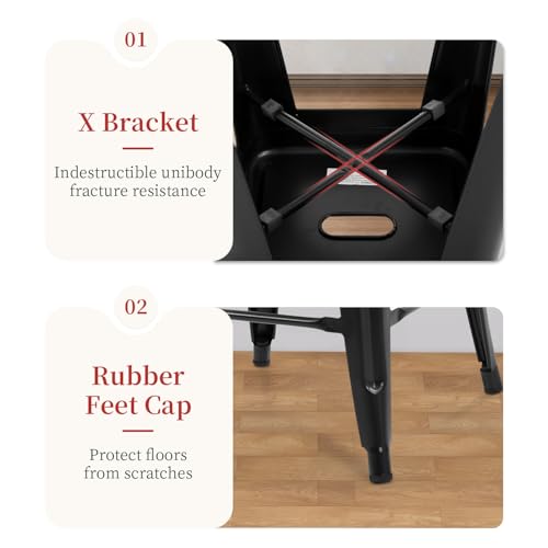 FDW Metal Bar Stools Set of 4 Counter Height Bar Stools 24 Inches Industrial Bar Chairs Patio Stool Stackable Backless Stool Indoor Outdoor Metal Kitchen Stools Bar Chairs (Black, 24")