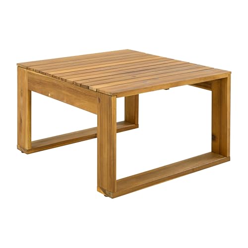 Christopher Knight Home Kayahs 3 Pieces Acacia Wood Furniture Set, Patio Conversation Sofa with Coffee Table and Ottoman, Outdoor 3-Seater Sofa Set for Backyard Balcony Gardern, Teak Finish+Beige