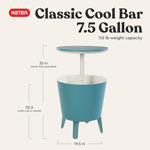 Keter Modern Cool Bar Outdoor Patio Furniture and Hot Tub Side Table with 7.5 Gallon Beer and Wine Cooler, Teal