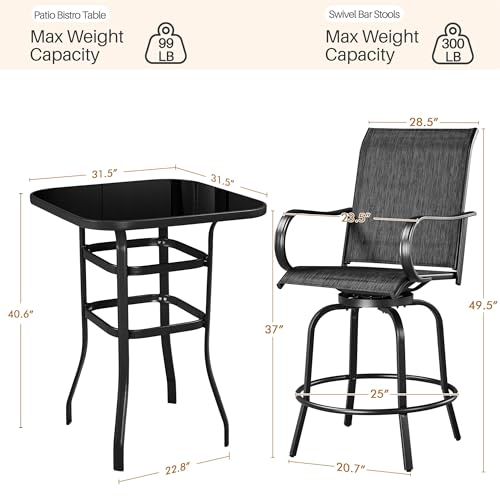 Yaheetech Patio Swivel Bar Stools Outdoor Chairs Set of 2 Outdoor High Bistro Stools Outdoor Furniture, All-Weather Patio Stools for Outside, Beach, Lawn, Poolside and Garden, Black