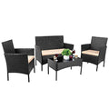 Devoko 4 Pieces Patio Porch Furniture Sets PE Rattan Wicker Chairs Beige Cushion with Table Outdoor Garden Patio Furniture Sets (Black)