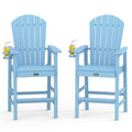 VINGLI Tall Adirondack Chairs Set of 2, All-Weather Plastic Adirondack Chair with Cup Holders, Heavy-Duty HDPE Outdoor Bar Stools for Patio, Balcony, Pool, Backyard (Blue, 2 PCS)