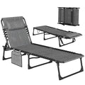 Outsunny Folding Chaise Lounge Chair Outdoor, Sun Tanning Chair with Side Pocket, Carrying Strap, Portable Patio Beach Lounger with 5-Position Reclining Back, Headrest for Pool, Camping, Yard, Gray