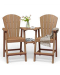 SUUNYN Tall Adirondack Chairs Set of 2, HDPE High Adirondack Chairs with Double Removable Trays, All Weather Outdoor Barstools for Patio, Balcony, Backyard, Deck and Garden, Teak