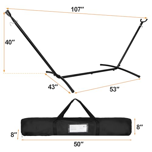 SUPER DEAL Portable 2 Person Hammock with 9FT Hammock Stand, 620 LBS Capacity Adjustable Hammock Bed with Space Saving Carrying Case Included for Camping Garden Backyard Patio Indoor Outdoor