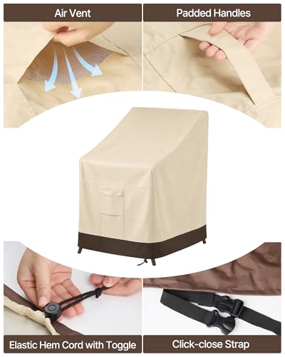 Vailge Stackable Patio Chair Cover,100% Waterproof Outdoor Chair Cover, Heavy Duty Lawn Patio Furniture Covers,Fits for 4-6 Stackable Dining Chairs,36"Lx28"Wx47"H,Beige&Brown