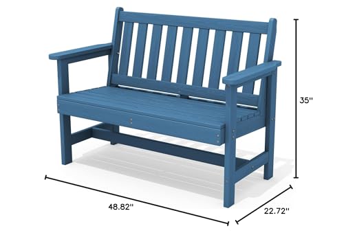 SERWALL Outdoor Bench, HDPE Outdoor Benches Weatherproof, 2-Person Garden Bench with 660 lbs Weight Capacity, Patio Benches for Outdoors, Garden, Porch, Backyard and Park, Navy Blue