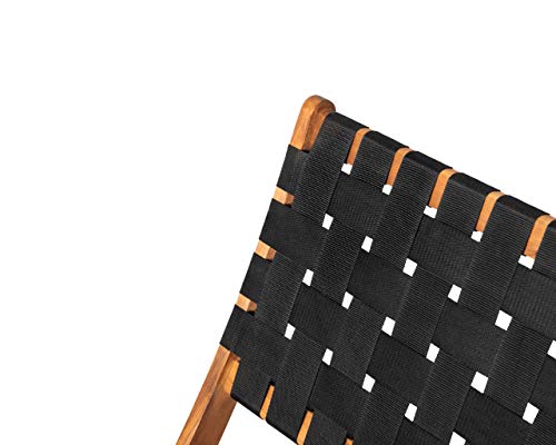 Balkene Home 62774 Sava Indoor Outdoor Folding Chair Low Slung Portable Seating Solid Acacia Wood Woven Seat & Back Indoors Porch Lawn Garden Fishing Sporting - Black Webbing
