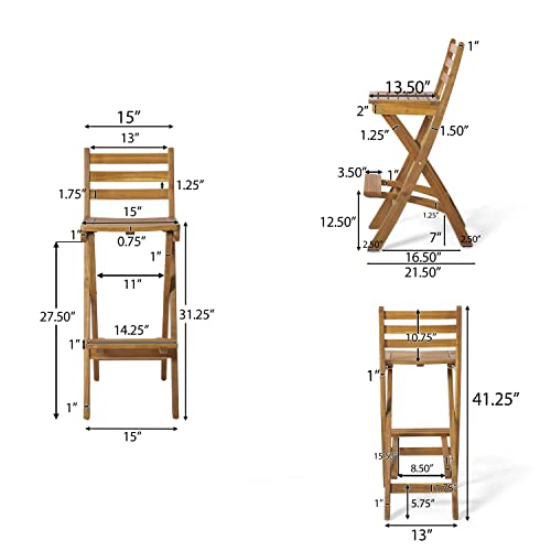 Christopher Knight Home Tundra Outdoor Foldable Wood Barstool Set, 2-Pcs Set, Natural