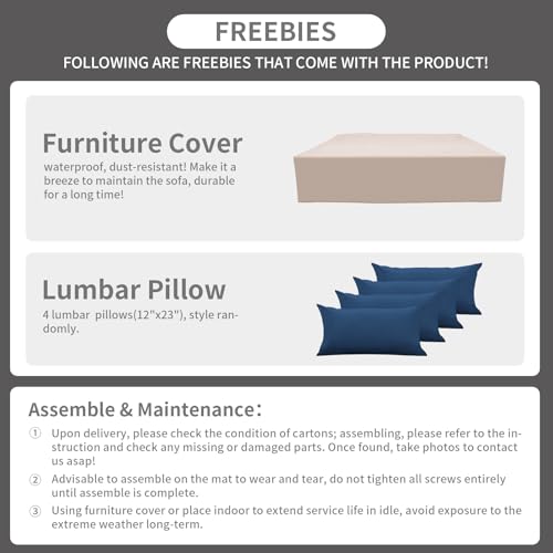 Rattaner 9 Pieces Outdoor Sectional All-Weather Wicker Patio Furniture Set Patio Sectional and Glass Patio Table Non-Slip Cushions and Waterproof Covers, Navy Blue