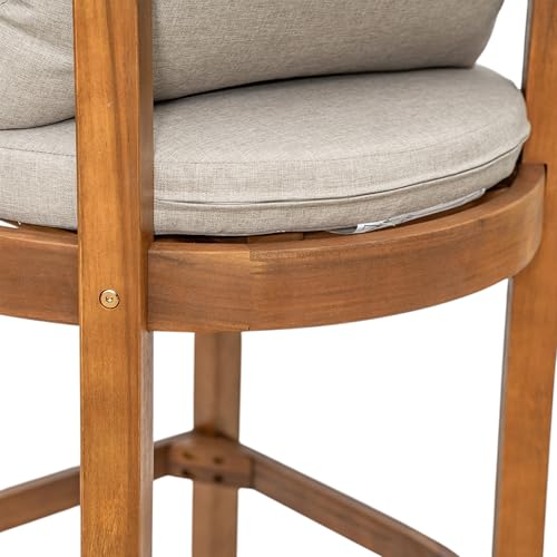 Christopher Knight Home Kuart Acacia Wood Outdoor Bar Stool Set of 2 with Cushion, Patio Armchair Set for Bar Table, Wooden Counter Height Patio Bar Stool with Footrest, Teak+Beige