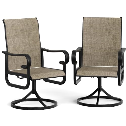 GarveeLife Patio Swivel Chair Set of 2, All-Weather Outdoor Dining Chairs with High Back, Rocker-Swivel Combo Patio Chairs for Backyard Deck Poolside, Brown