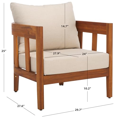 SAFAVIEH Outdoor Collection Owen Natural Brown/Taupe Cushion Solid Wood Chair Set of 2