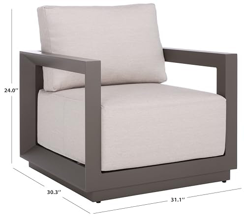 SAFAVIEH Couture Outdoor Patio Furniture Collection - Donaldo Accent Chair, Dark Grey Aluminum Frame with Beige Cushions, Fully Assembled (CPT4010A)